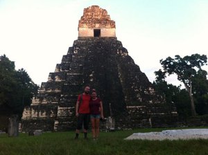 In front of the tallest temple at sunset