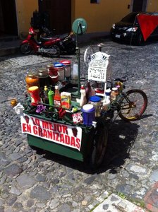 Street food cart with many condiments..mmmm