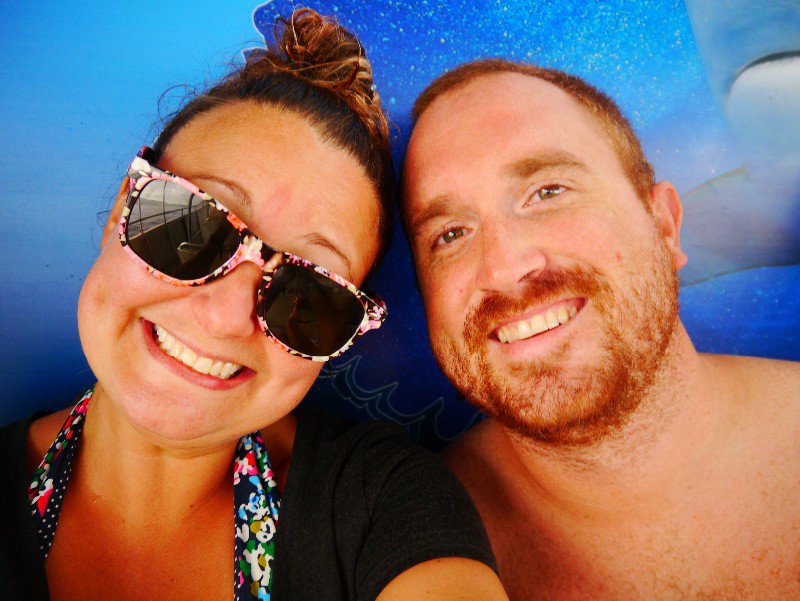 The faces of two people BEFORE shark cage diving!