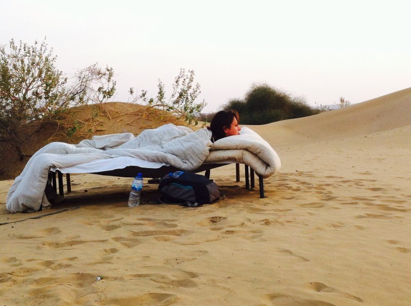 Danielle waking up on the desert