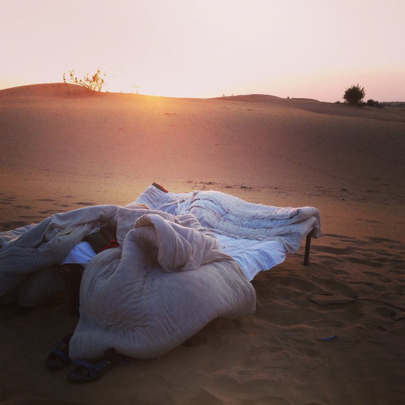 Sunrise, and this was our bed under the stars in Jaisalmer