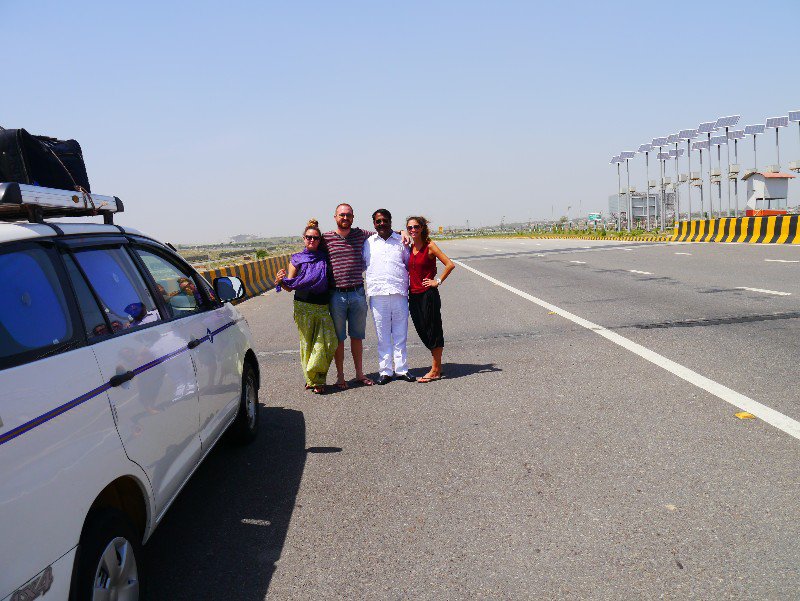 Ashok and us standing in the middle of the motorway