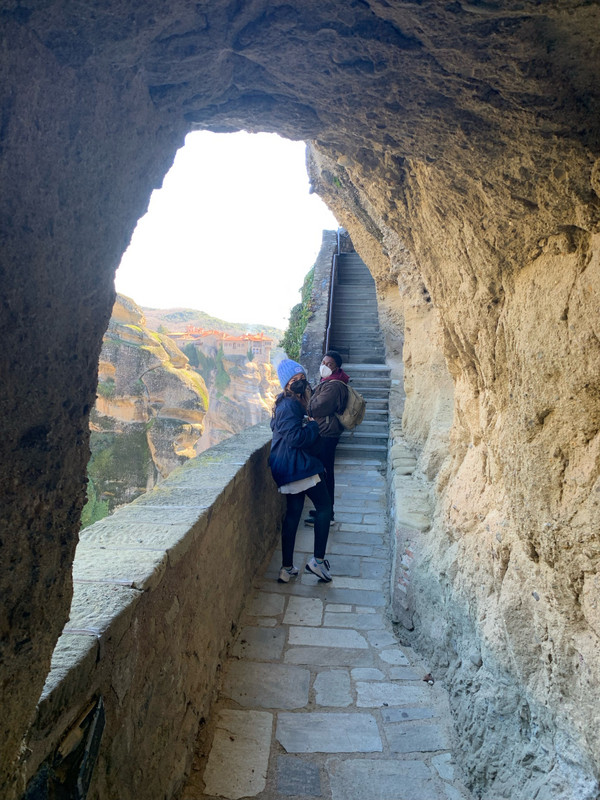Salma and Victor climbing Meteora.