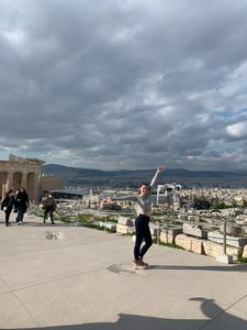 Striking a pose at the Parthenon.