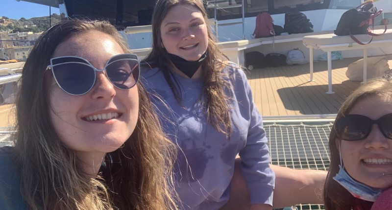 Maggie Meadow and Allegra on Catamaran in Malta