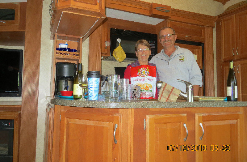 Bill and Gail: supper in their RV tonight