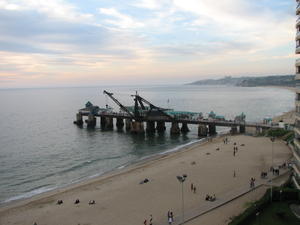 view from our apartment of the beach and pier