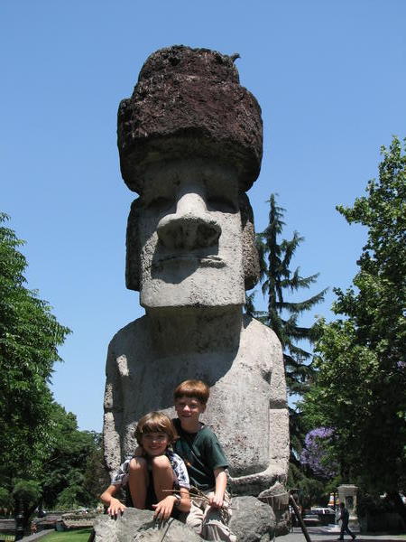Ben and Noah with Easter Island head