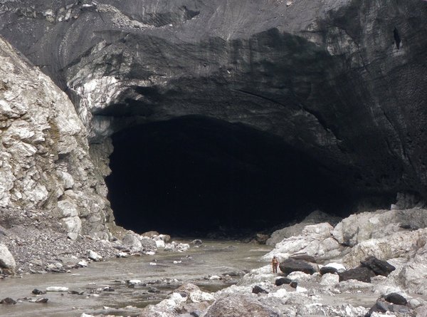 The ice cave where the under-glacier river exits 