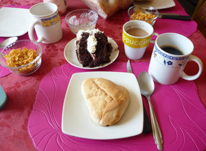 Breakfast at the Llama Education Spanish School, cake was special..