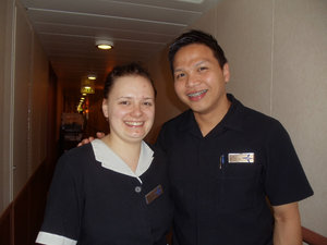 Our fabulous stateroom attendants, Maria and Jonathan on board Oceania Marina 