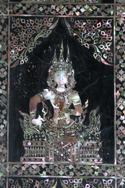 Close-up of detail on feet of the Reclining Buddha - mother of pearl inlay