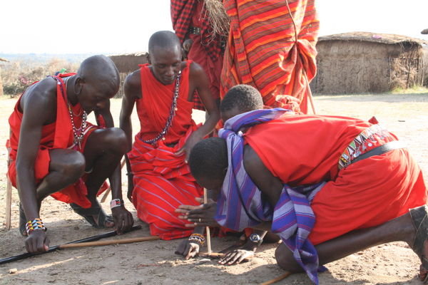 Maasai Men starting a fire