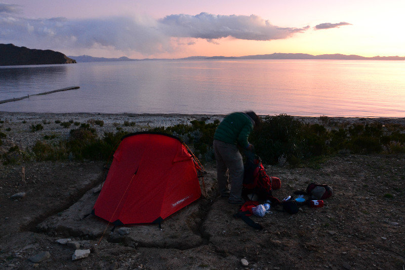 Camping at the beach Lake Titicaca