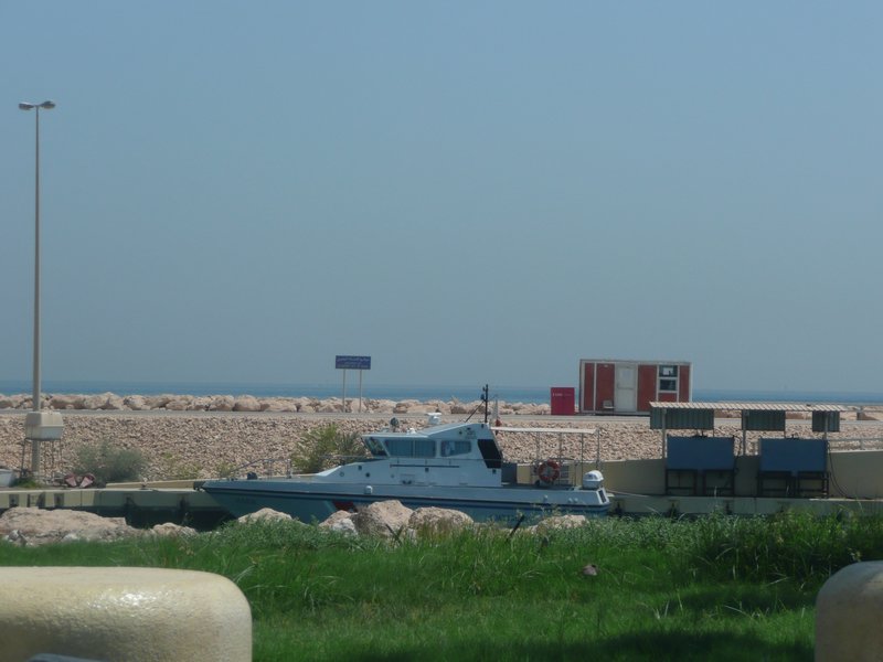 A speedboad docked in the small marina at Nasan Island in Bahrain.