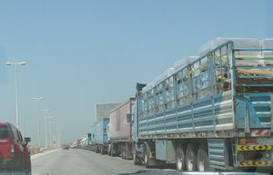 Trucks on the King Fahd Causeway.