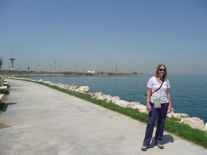 MaryAnne at the Gulf of Bahrain on Nasan Island.
