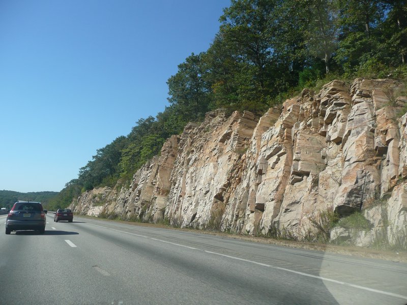 Rock wall along the freeway