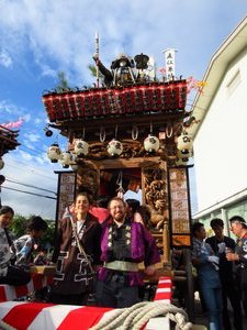 Bárbara and Me in Front of a Matsuri Yatai (Festival Float)