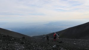 Climbers Descending Mount Fuji through Mount Hōei