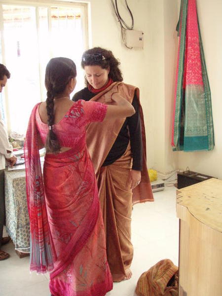 Trying on a Saree