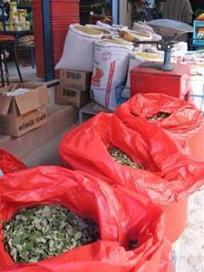 Even large bags with Coca leaves at the Tarabuco markets.
