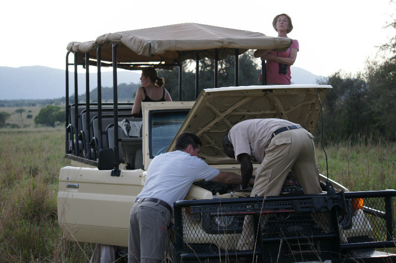 Keeping a eye while they try to mend the safari truck