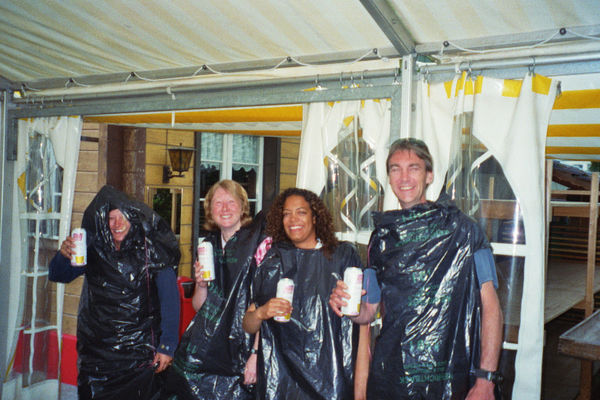 Jane, Ali, Me & Andy showing off our binbag collection