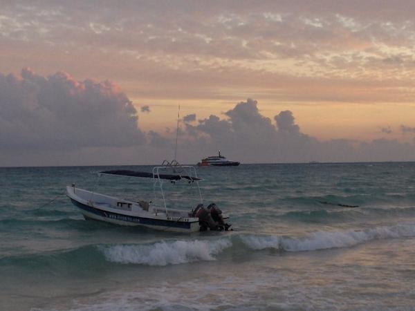 Boats on the rough Caribbean sea