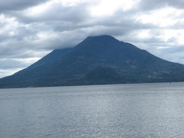 The lake with one of the many volcanoes that surround it