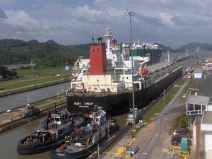 Large ship just going through the Panama Canal