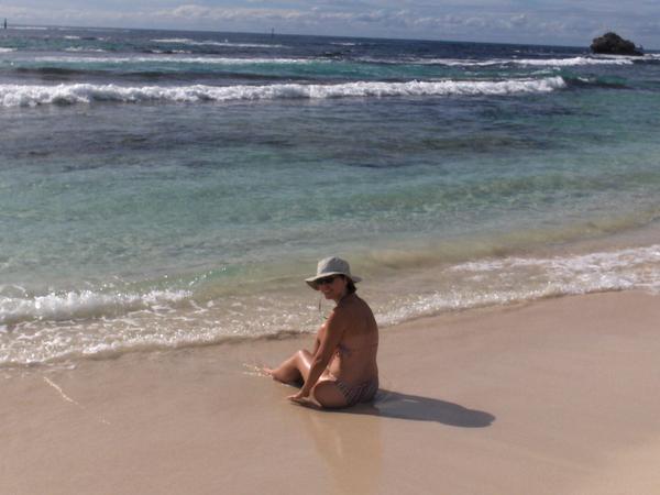 Siobhan dipping her toes into the Indian Ocean, WA