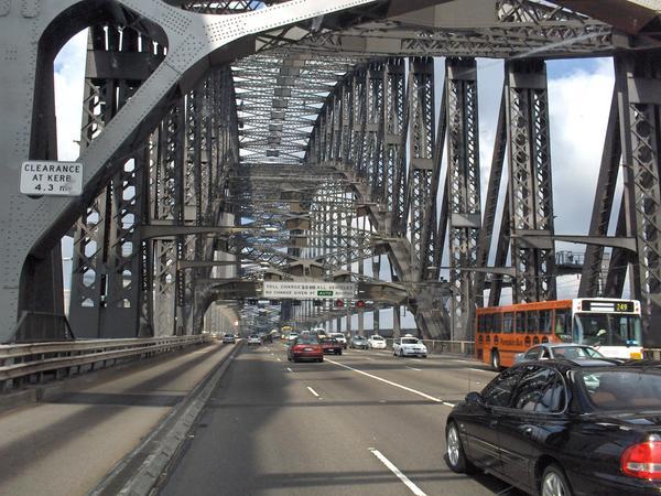 Driving south across Sydney Harbour Bridge