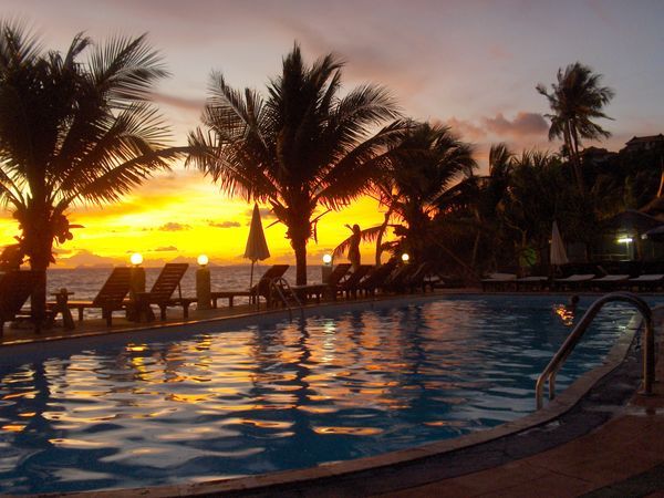 Hotel pool at sunset, Ko Lanta