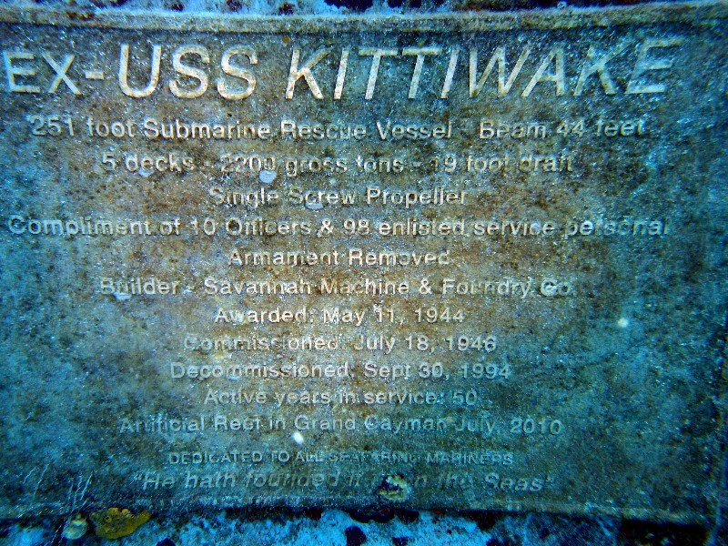 Plaque on the sunken USS Kittiwake.