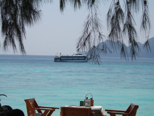 This is our boat with Phi Phi Ley in the background