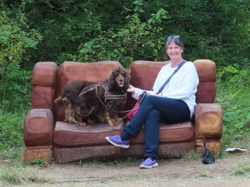 Janet, Twix and Poppy on a carved sofa