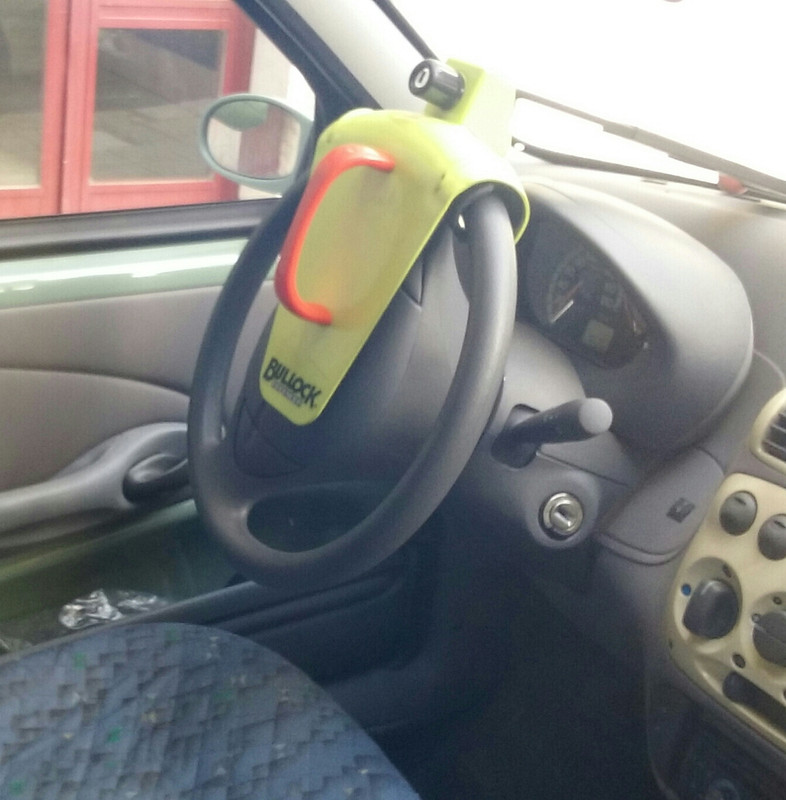 Steering wheel lock device.