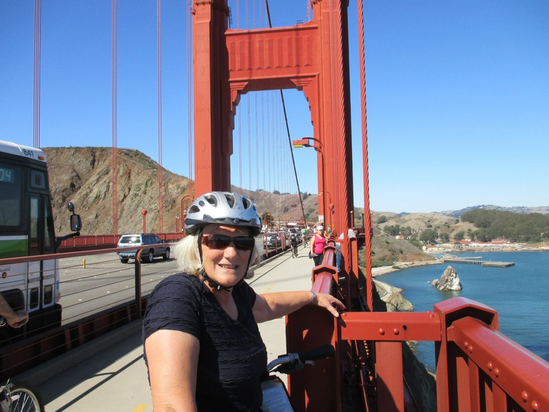 Cycling across bridge