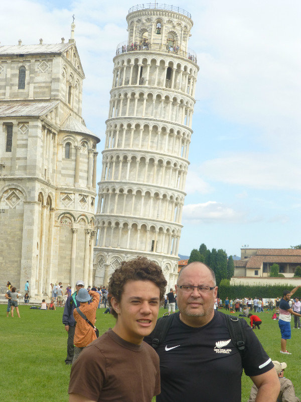 The boys outside the Leaning Tower