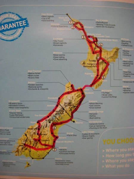 my magic route thru New Zealand (red marker)