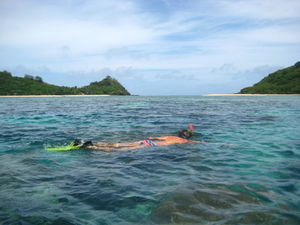 snorkelling off Manta Ray island