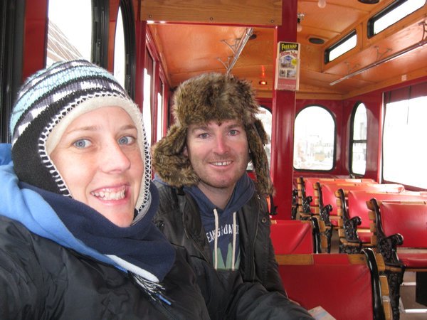 On the trolley with all the crowds