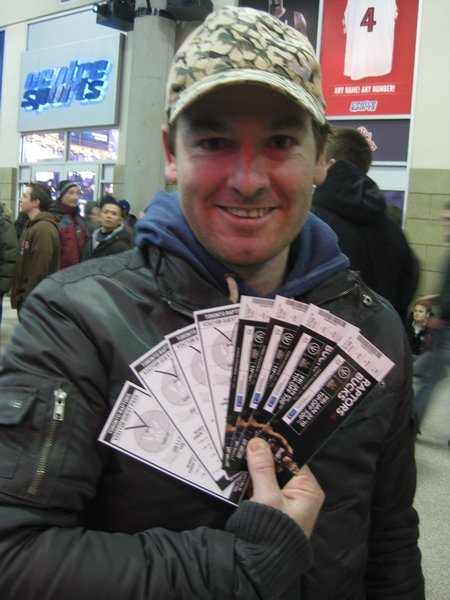 Benn with his freebies and guest passes