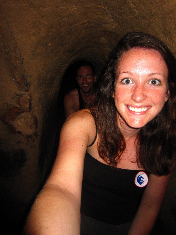 Inside Cuchi tunnels - the flash makes it seem light but it was dark!