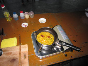 Vietnamese pancake sizzling in the pan
