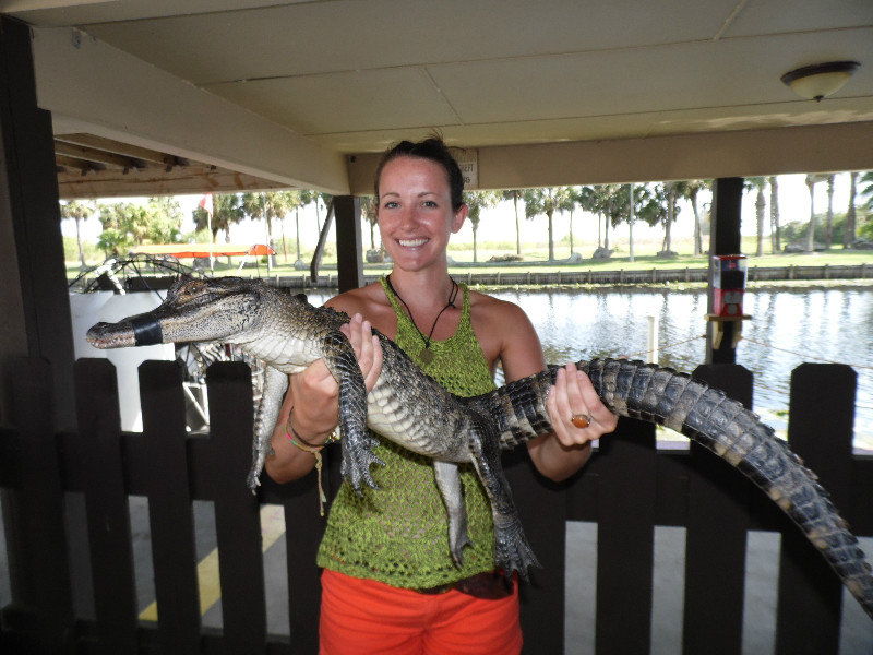Holding a gator after our airboat ride