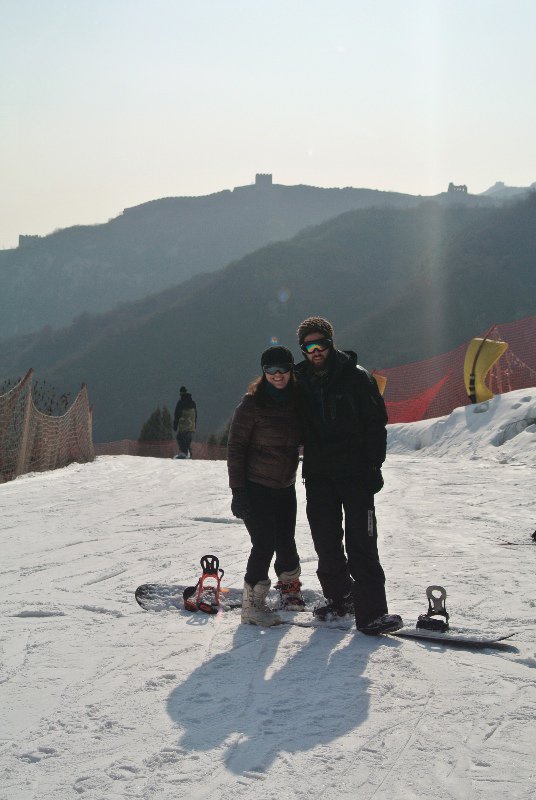 Snowboarding near the Great wall.