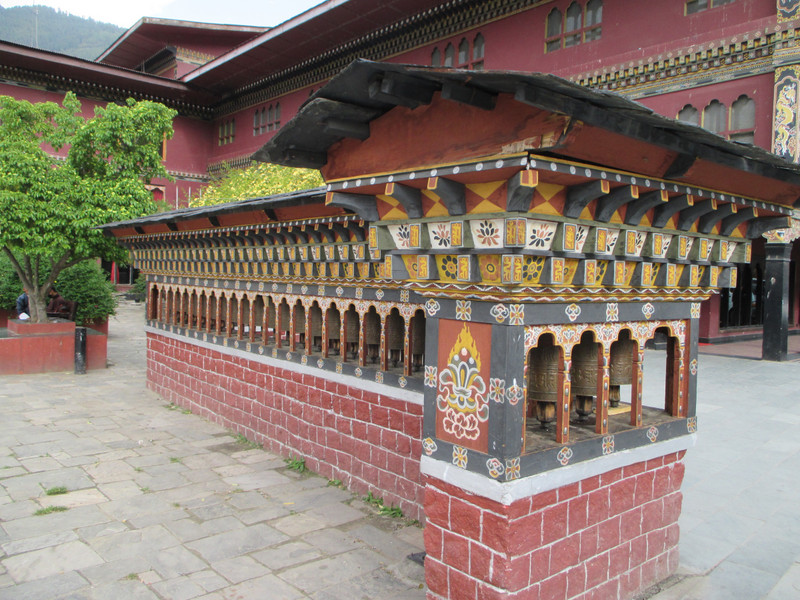Prayer wheels, downtown Thimphu