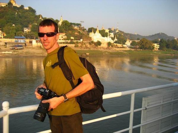 Kurt on the boat with Sagaing in the background